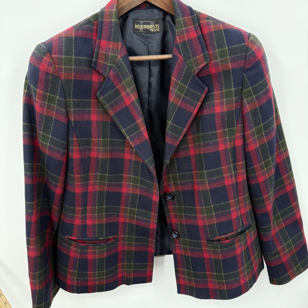 Vintage Plaid Wool Blazer Indie Academia Heritage Prep Petite M Tailored Jacket - Picture 10 of 10